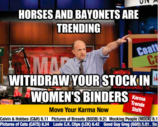 Horses and Bayonets are trending withdraw your stock in women's binders  Mad Karma with Jim Cramer