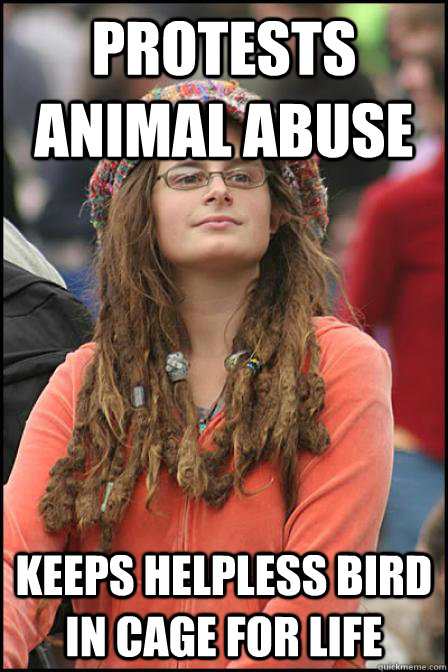 Protests animal abuse Keeps helpless bird in cage for life  Hippie Chick