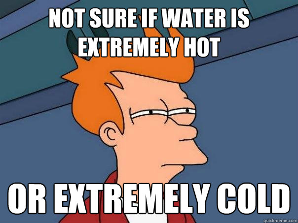 not sure if water is extremely hot or extremely cold - not sure if water is extremely hot or extremely cold  Futurama Fry