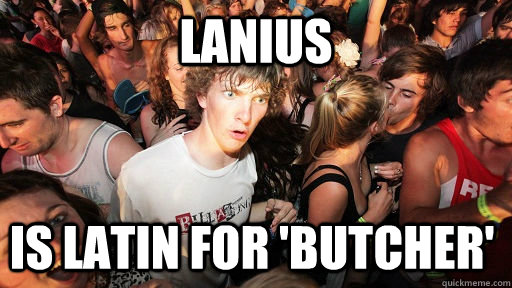 Lanius is latin for 'butcher'  Sudden Clarity Clarence