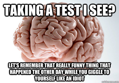 TaKiNg A tEsT I see? Let's remember that Really FuNnY thing that happened the other day while you giggle to yourself like an idiot - TaKiNg A tEsT I see? Let's remember that Really FuNnY thing that happened the other day while you giggle to yourself like an idiot  Scumbag Brain