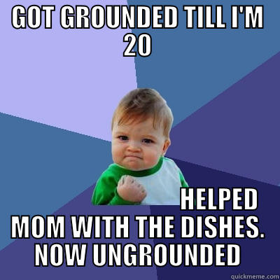 GOT GROUNDED TILL I'M 20                                  HELPED MOM WITH THE DISHES. NOW UNGROUNDED Success Kid