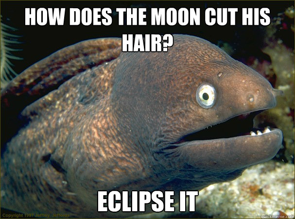 How does the moon cut his hair? Eclipse it - How does the moon cut his hair? Eclipse it  Bad Joke Eel