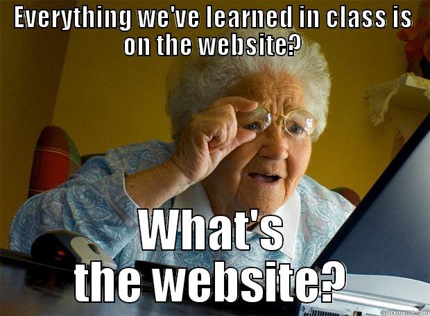 For my students who don't feel like coming to class... - EVERYTHING WE'VE LEARNED IN CLASS IS ON THE WEBSITE? WHAT'S THE WEBSITE? Grandma finds the Internet