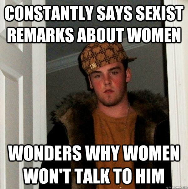 constantly says sexist remarks about women wonders why women won't talk to him  Scumbag Steve