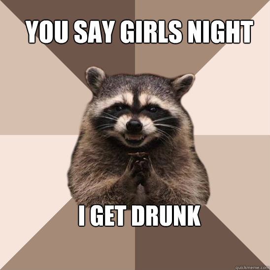 You say girls night I GET DRUNK  Evil Plotting Raccoon