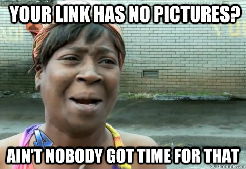 YOUR LINK HAS NO PICTURES? Ain't Nobody Got Time for that  