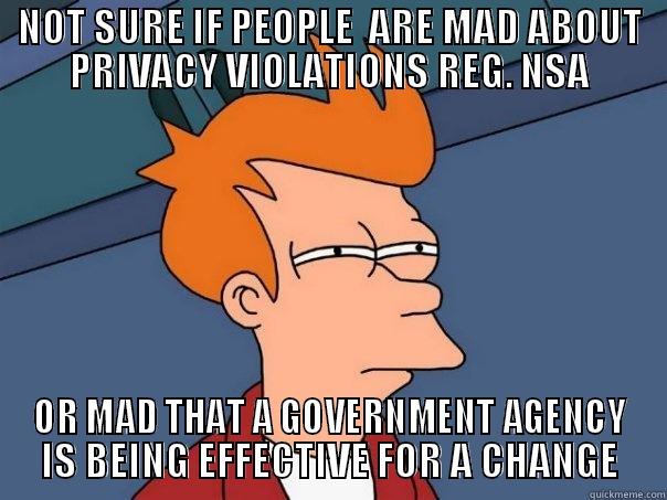 Suspicious/Sarcastic Fry  - NOT SURE IF PEOPLE  ARE MAD ABOUT PRIVACY VIOLATIONS REG. NSA OR MAD THAT A GOVERNMENT AGENCY IS BEING EFFECTIVE FOR A CHANGE Futurama Fry