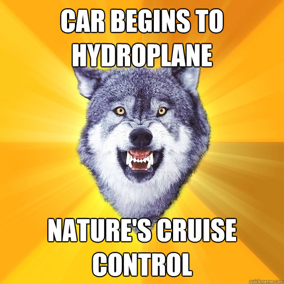 Car begins to hydroplane nature's cruise control  Courage Wolf