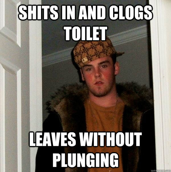 Shits in and clogs toilet Leaves without plunging  Scumbag Steve