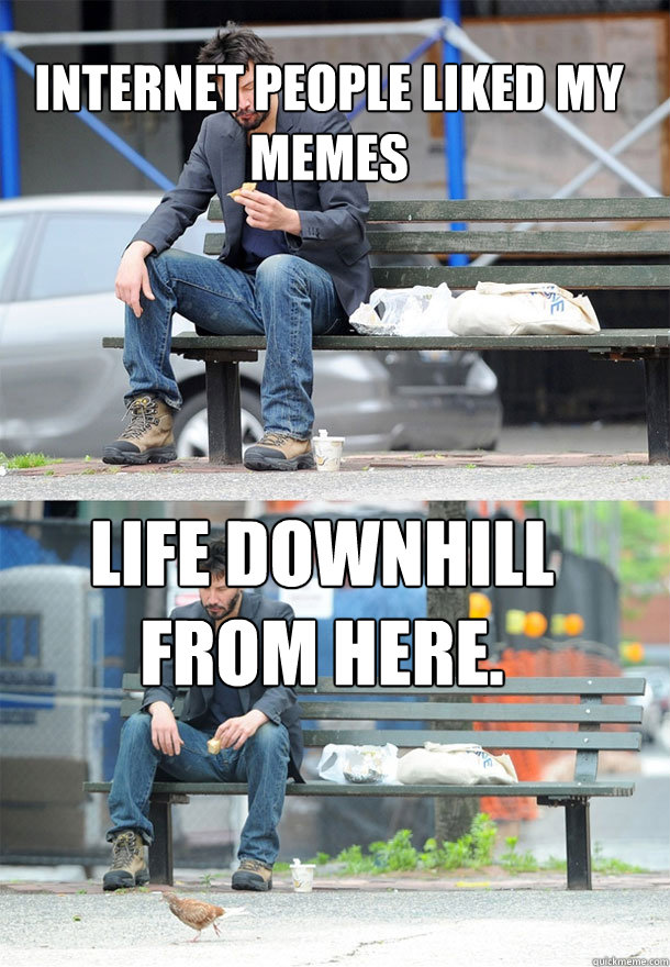 Internet people liked my memes Life downhill from here.  - Internet people liked my memes Life downhill from here.   Sad Keanu