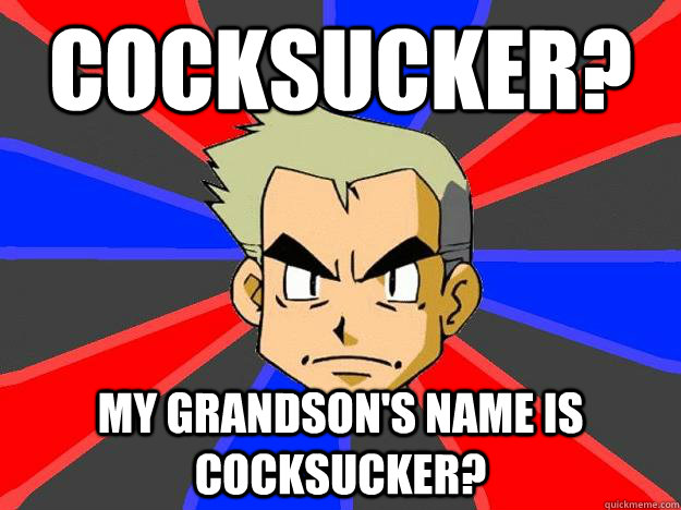 CockSucker? My grandson's name is cocksucker?  Professor Oak