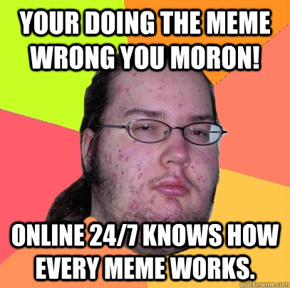 Your doing the meme wrong you moron! Online 24/7 knows how every meme works. - Your doing the meme wrong you moron! Online 24/7 knows how every meme works.  Butthurt Dweller