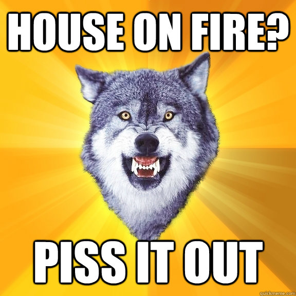 House on fire? Piss it out  Courage Wolf