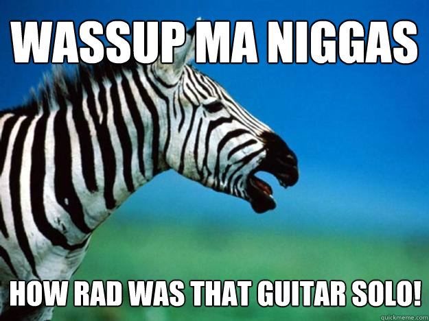 WASSUP MA NIGGAS How rad was that guitar solo!  Racially Confused Zebra