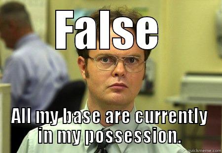 All your base are belong to us.  - FALSE ALL MY BASE ARE CURRENTLY IN MY POSSESSION. Schrute