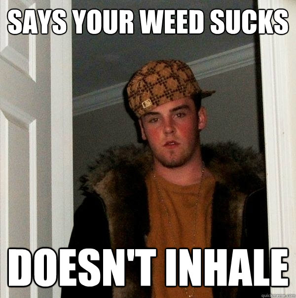 Says your weed sucks Doesn't inhale  Scumbag Steve