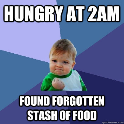 Hungry at 2am Found forgotten stash of food - Hungry at 2am Found forgotten stash of food  Success Kid