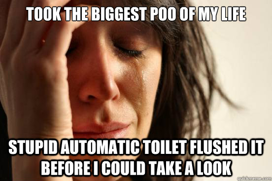 Took the biggest poo of my life stupid automatic toilet flushed it before i could take a look  First World Problems