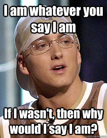 I am whatever you say I am If I wasn't, then why would I say I am? - I am whatever you say I am If I wasn't, then why would I say I am?  Eminem Logic