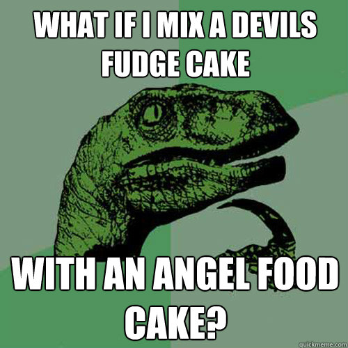 What if i mix a devils fudge cake with an angel food cake? - What if i mix a devils fudge cake with an angel food cake?  Philosoraptor