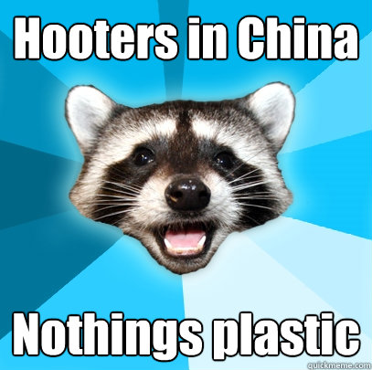 Hooters in China Nothings plastic - Hooters in China Nothings plastic  Lame Pun Coon