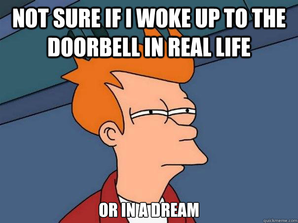 Not sure if I woke up to the doorbell in real life or in a dream  Futurama Fry