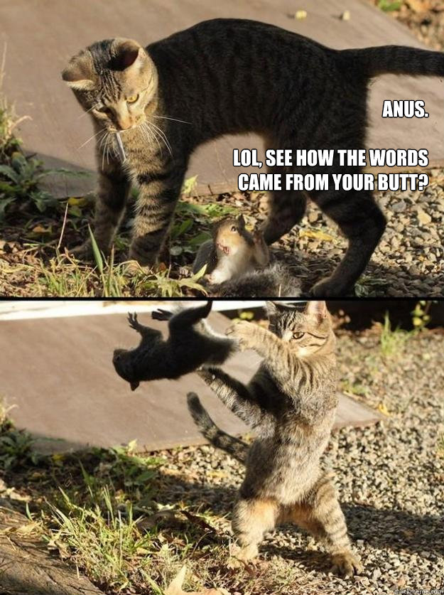 anus.

Lol, see how the words came from your butt?  Annoying Squirrel