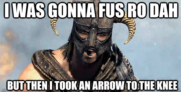 I was gonna fus ro dah but then i took an arrow to the knee  skyrim