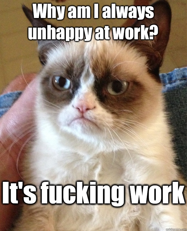 Why am I always unhappy at work? It's fucking work  Grumpy Cat