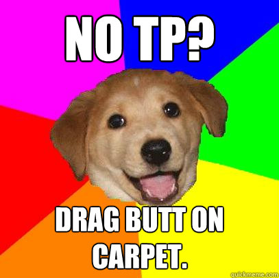 No tp? drag butt on carpet.  Advice Dog