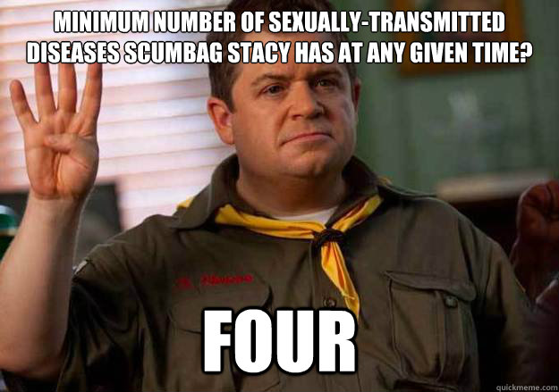 minimum number of sexually-transmitted diseases Scumbag Stacy has at any given time? Four  Patton Oswalt Counts to Four