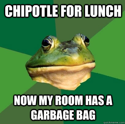 Chipotle for Lunch  Now my room has a garbage bag - Chipotle for Lunch  Now my room has a garbage bag  Foul Bachelor Frog