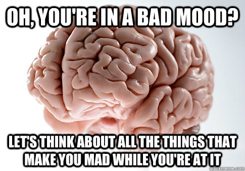 Oh, you're in a bad mood? Let's think about all the things that make you mad while you're at it  Scumbag Brain