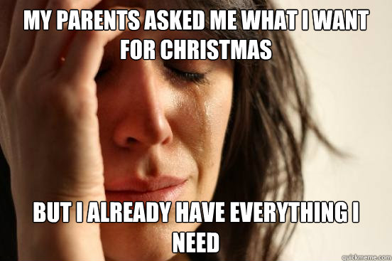 My parents asked me what I want for christmas but i already have everything i need  First World Problems