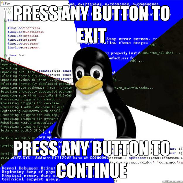 PRESS ANY BUTTON TO EXIT PRESS ANY BUTTON TO CONTINUE  Computer Science Penguin