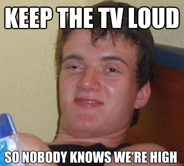 Keep the TV loud So nobody knows we're high  10 Guy