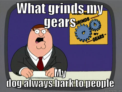 WHAT GRINDS MY GEARS MY DOG ALWAYS BARK TO PEOPLE Grinds my gears