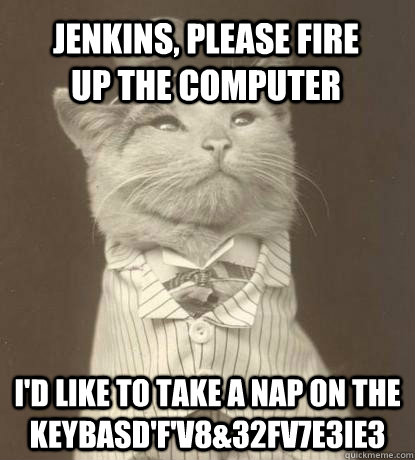 Jenkins, please fire up the computer I'd like to take a nap on the keybasd'f'v8&32fv7e3ie3  Aristocat