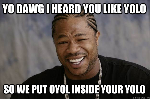 YO DAWG I HEARD YOU LIKE YOLO SO WE PUT OYOL INSIDE YOUR YOLO  Xzibit meme