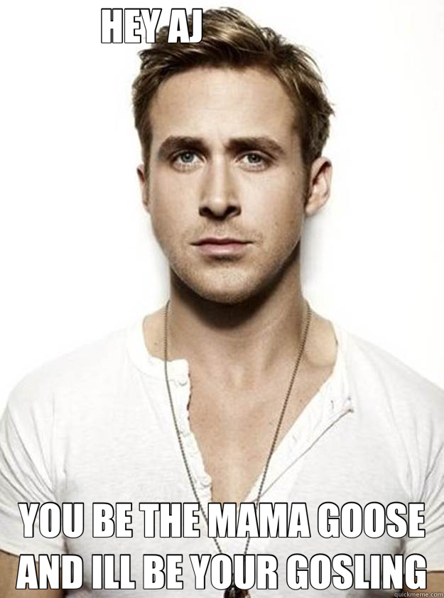 HEY AJ                    YOU BE THE MAMA GOOSE AND ILL BE YOUR GOSLING  Ryan Gosling Hey Girl