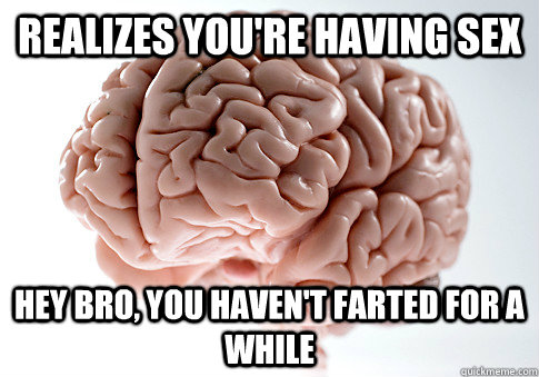 realizes you're having sex hey bro, you haven't farted for a while - realizes you're having sex hey bro, you haven't farted for a while  Scumbag Brain