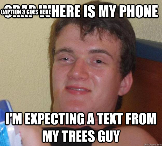 Crap where is my phone i'm expecting a text from my trees guy Caption 3 goes here  10 Guy