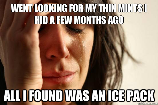 Went looking for my thin mints I hid a few months ago All I found was an ice pack  First World Problems