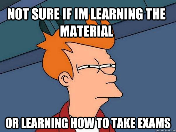 Not sure if im learning the material or learning how to take exams  Futurama Fry