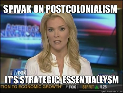 Spivak on postcolonialism It's strategic, essentiallysm  Megyn Kelly