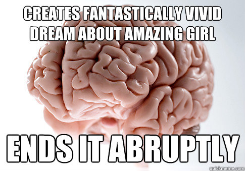 Creates fantastically vivid dream about amazing girl Ends it abruptly  Scumbag Brain