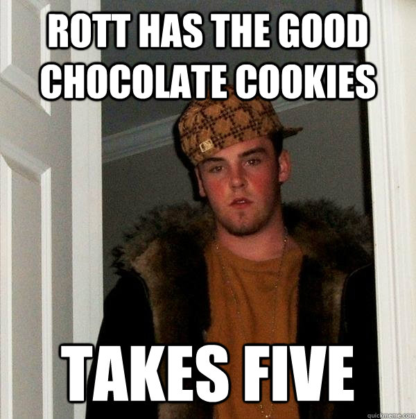 Rott has the good chocolate cookies Takes five  Scumbag Steve