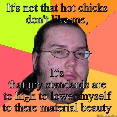 IT'S NOT THAT HOT CHICKS DON'T LIKE ME, IT'S THAT MY STANDARDS ARE TO HIGH TO LOWER MYSELF TO THERE MATERIAL BEAUTY Butthurt Dweller