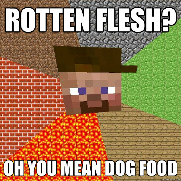 rotten flesh? oh you mean dog food - rotten flesh? oh you mean dog food  Scumbag minecraft